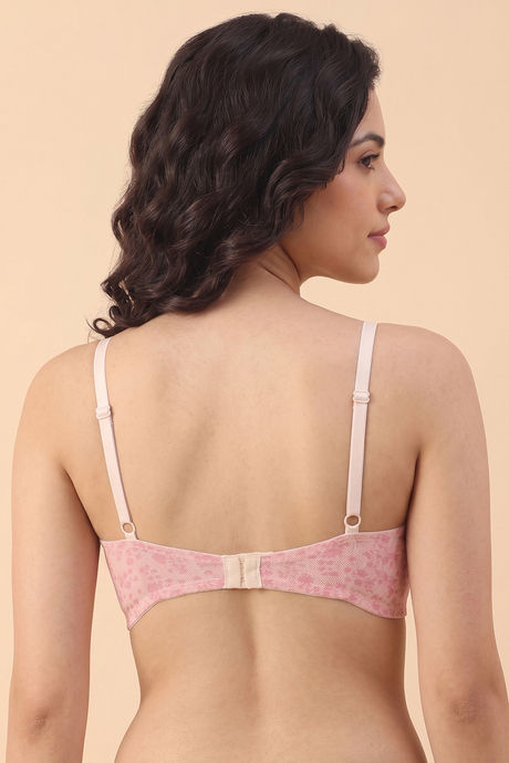 Zivame Padded Non Wired Medium Coverage Tshirt Bra - Pink Lace Pattern — image 3